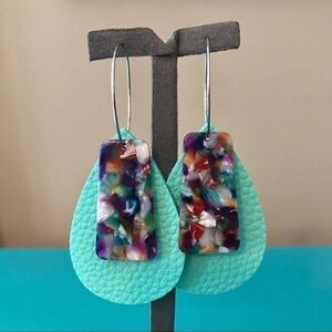 Handmade Teal Vegan Leather & Acrylic Earrings
